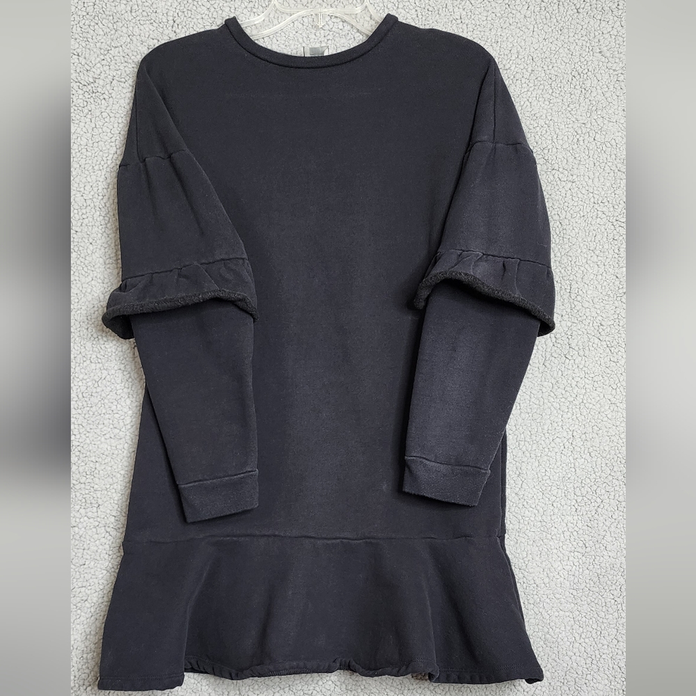 Asos Tunic Top Sweater Black Ruffeled Long Sleeve Oversized Size 2